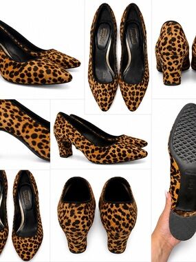 AEROSOLES Leopard Print Block Heel Pumps - Tan/Black